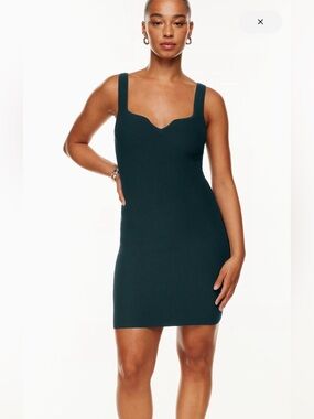 Babaton Ribbed Navy Mini Sculpt Knit Notch Dress Size Small